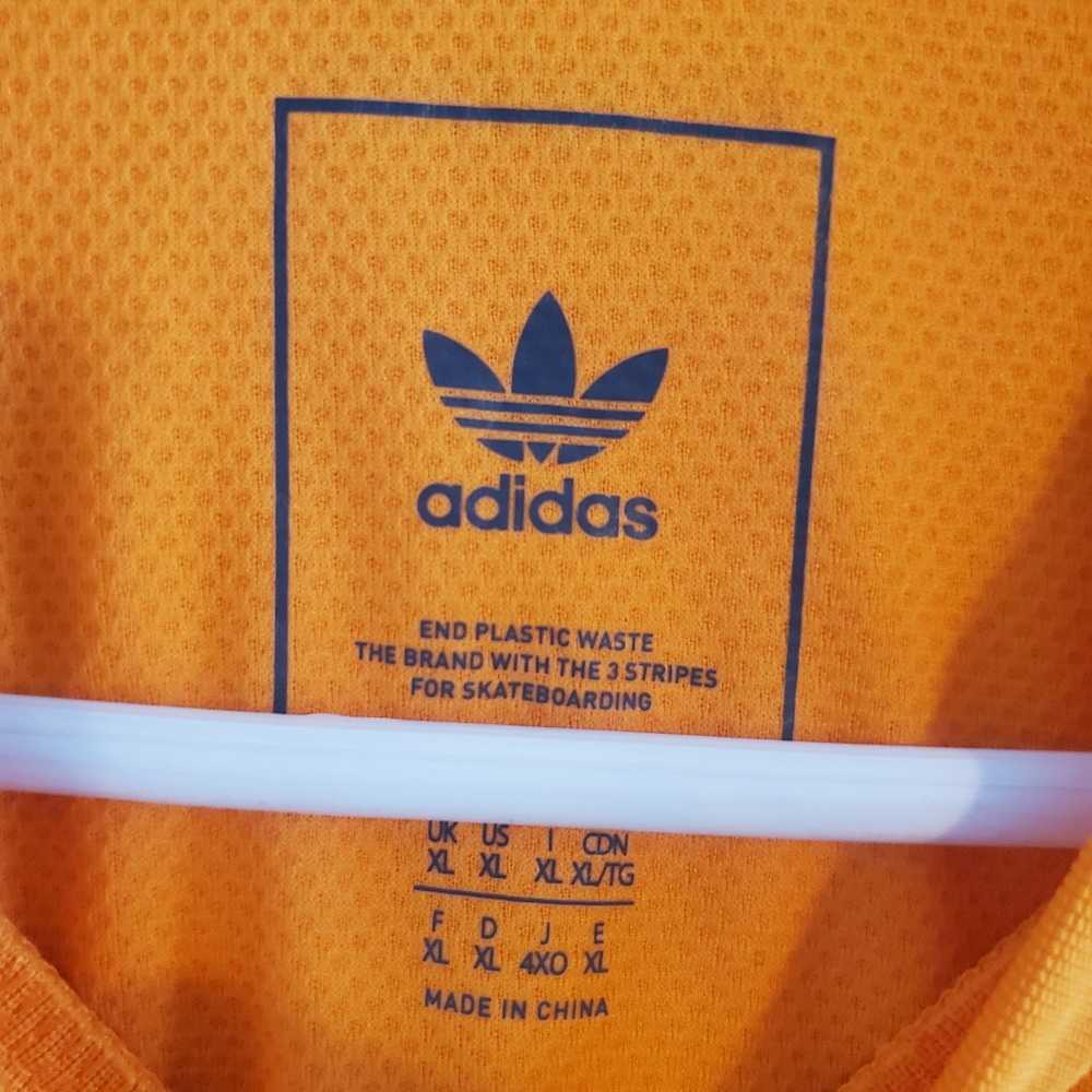 Adidas Men's Bright Orange Tee with Black Stripes - Picture 2 of 5